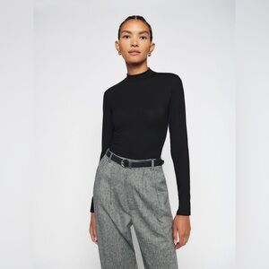 Reformation Bailey Black Mock Neck Long Sleeve Top Size S